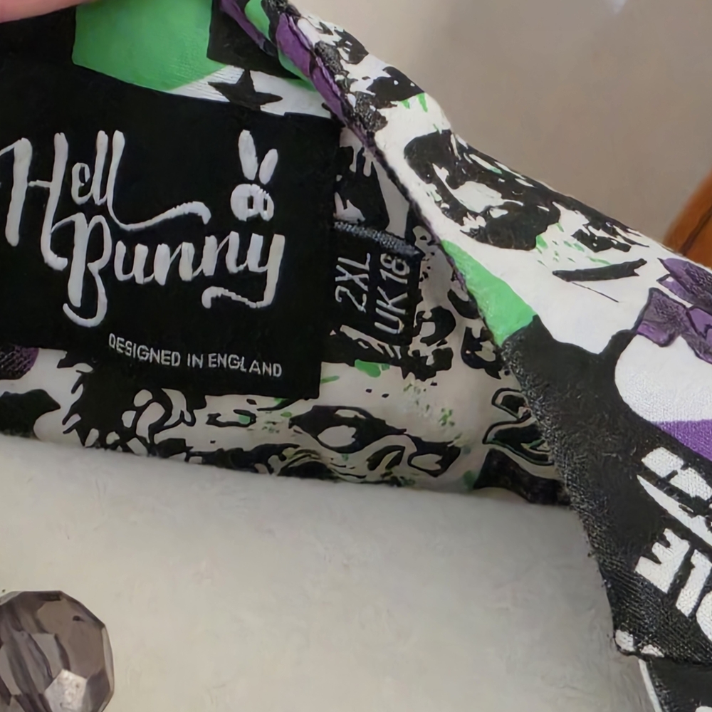 Hell Bunny Black, Purple, Green & Orange Comic Print Party Dress - Picture 2 of 2